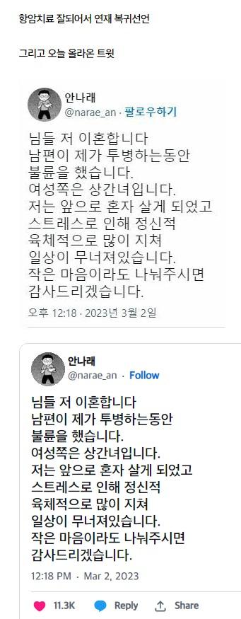 어느 웹툰작가의 항암치료 충격적인 결말