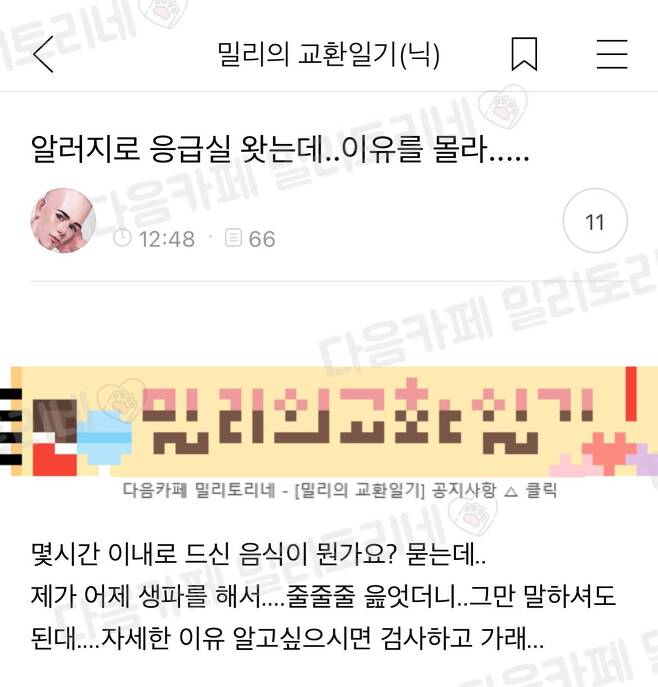 알러지로 응급실 왓는데.. 이유를 몰라