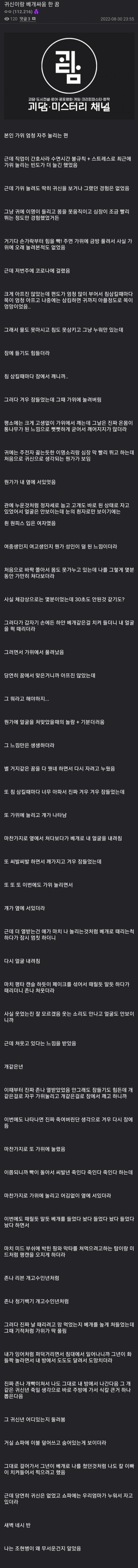 예쁜 여학생 귀신이랑 배개싸움한 썰