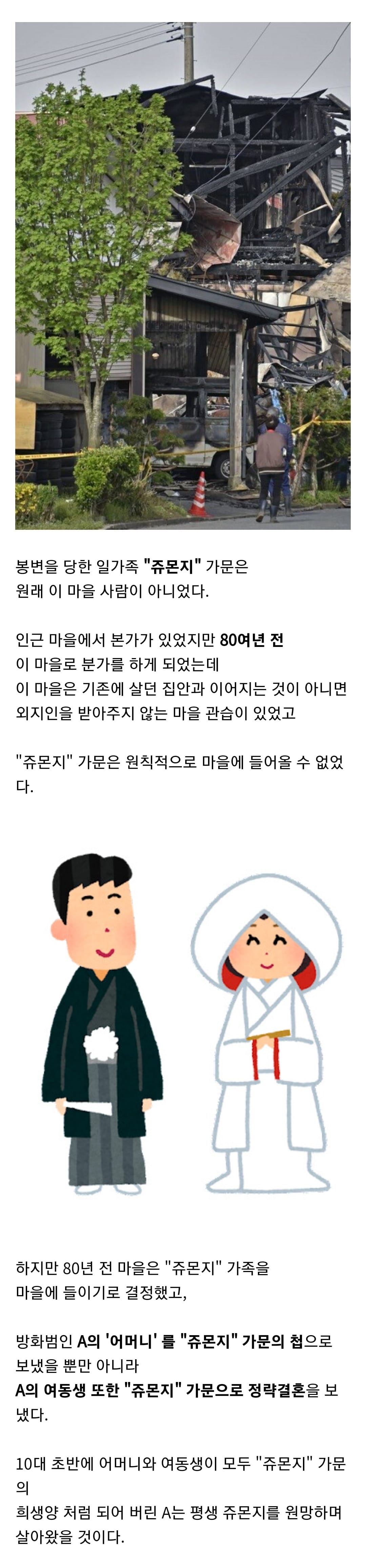 얼마 전 일본 지방 마을에서 발생한 일가족 방화사건