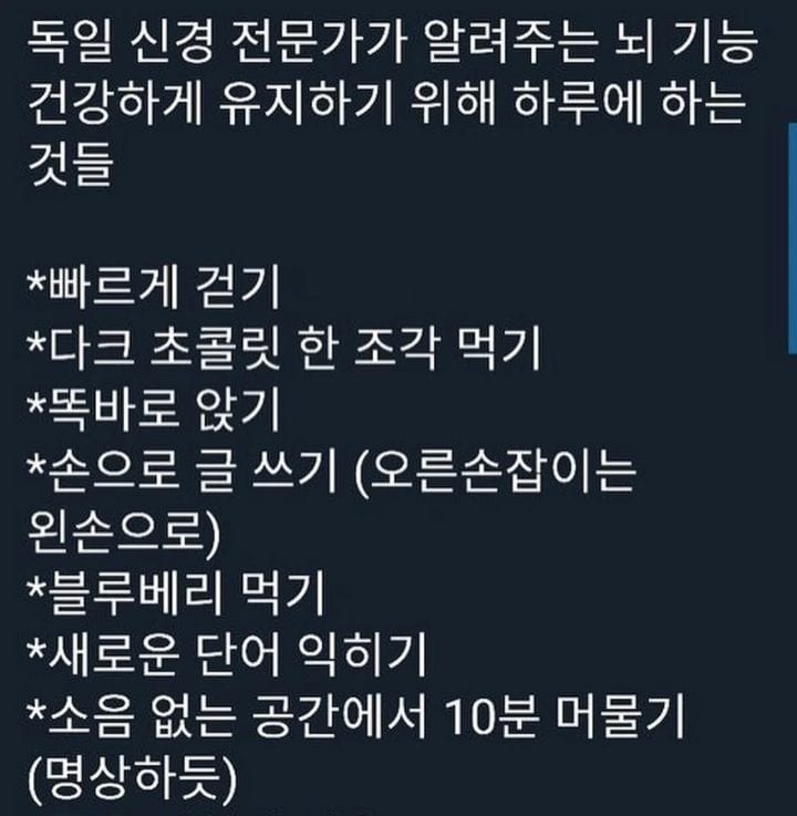 독일 신경 전문가가 알려주는 뇌 기능 건강하게 유지하기 위해 하루에 하는 것들