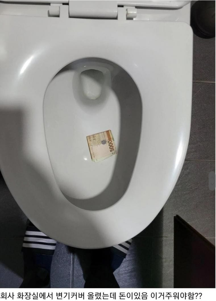 회사 화장실에서 변기커버 올렸는데 돈이 있음 줍는다 vs 안 줍는다