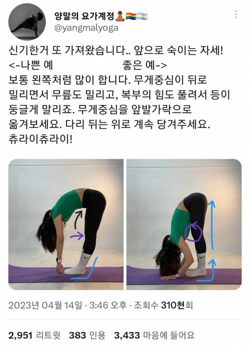 요가 자세의 좋은 예 vs 나쁜 예