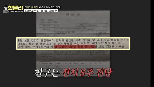 예전 한문철TV에 나왔던, 신호위반 오토바이에 치인 어린아이...
