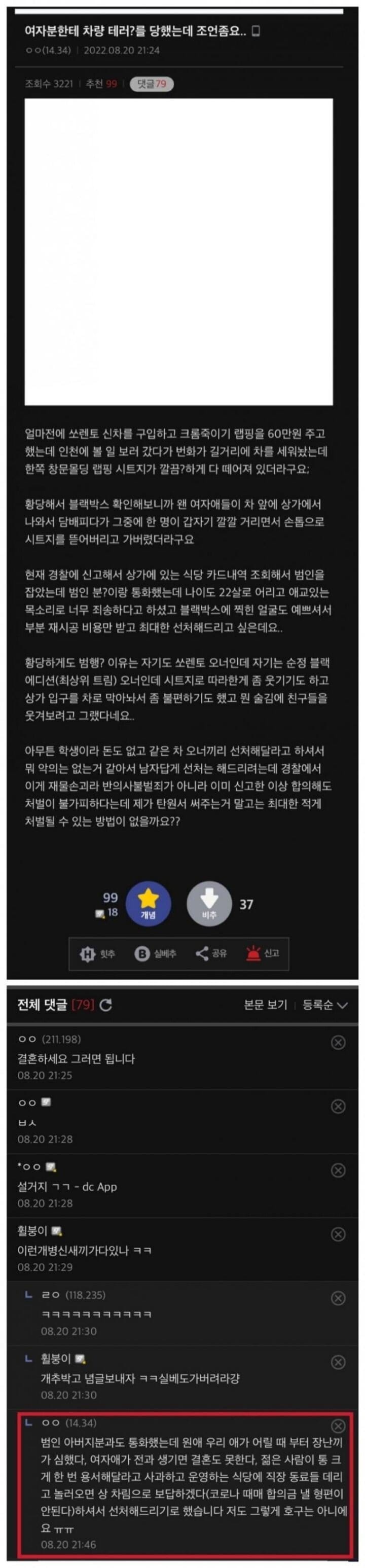 여자한테 차량 테러당한 디시인..jpg