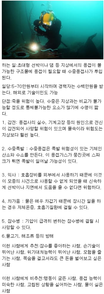 연봉 5억 이상이라는 수중용접 장단점.