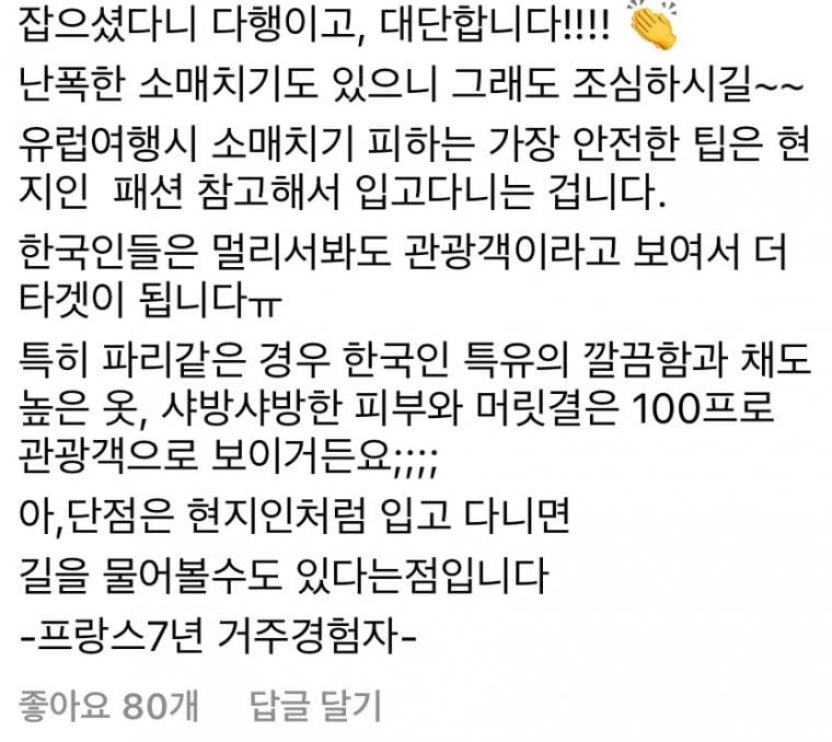 파리 여행 이틀차에 소매치기 당한 사람