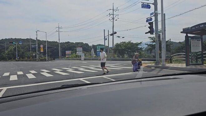 할머니 안전하게 횡단 도와주는 청년.jpg