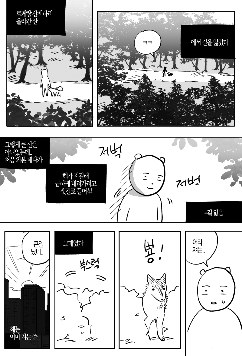 산속에서 길 잃어버렸는데 모르는 댕댕이 만난 만화.MANWHA