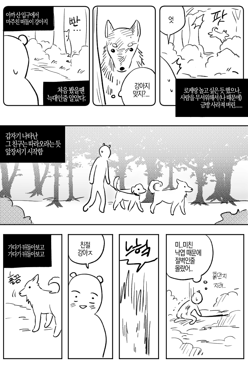 산속에서 길 잃어버렸는데 모르는 댕댕이 만난 만화.MANWHA