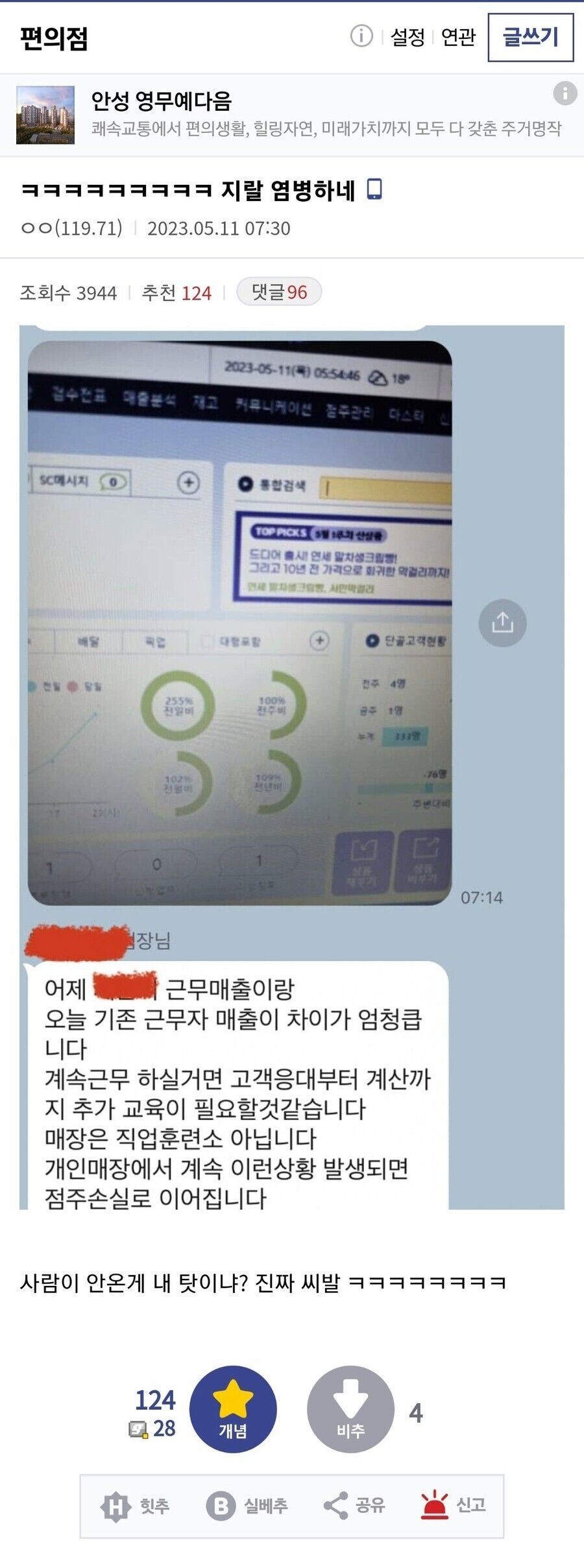 편의점 알바실적관리하는 사장