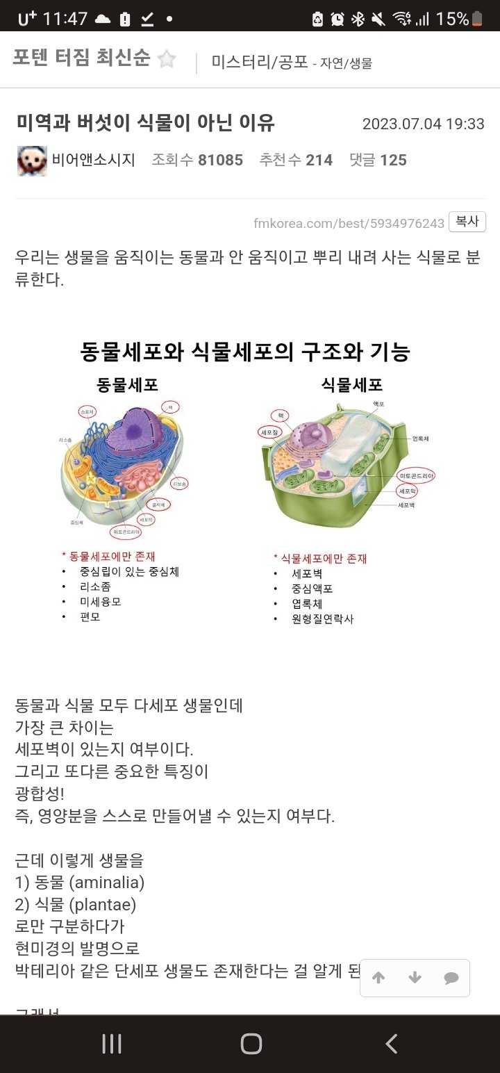 미역과 버섯이 식물이 아닌이유