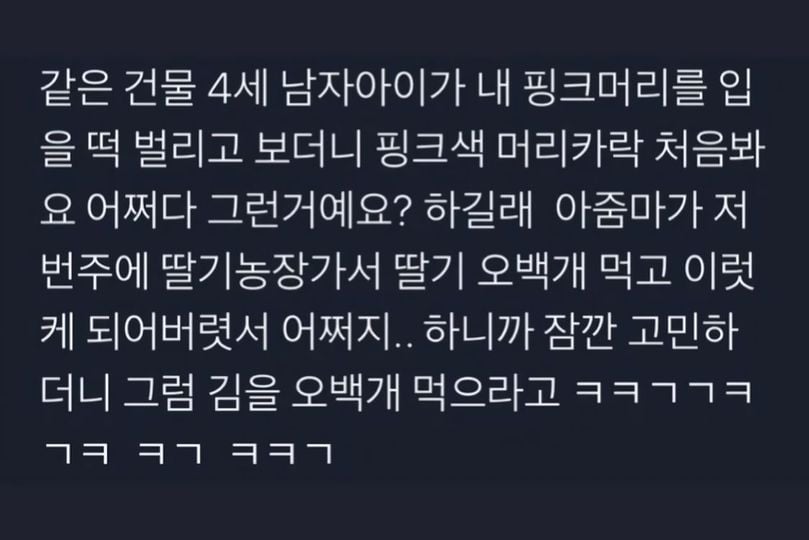 분홍머리 처음본 꼬마