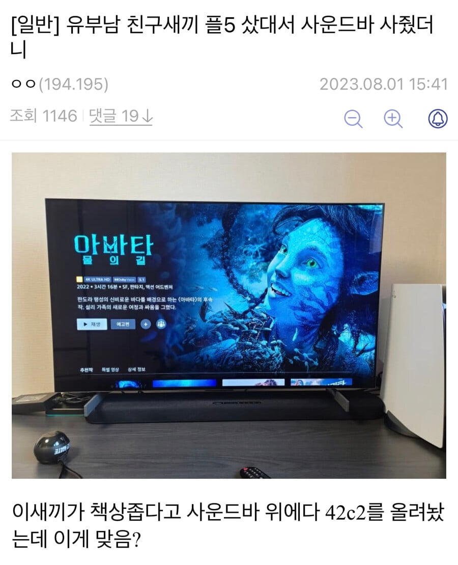 친구가 사운드바 위에 TV를 올려놓았다는 디씨인.jpg