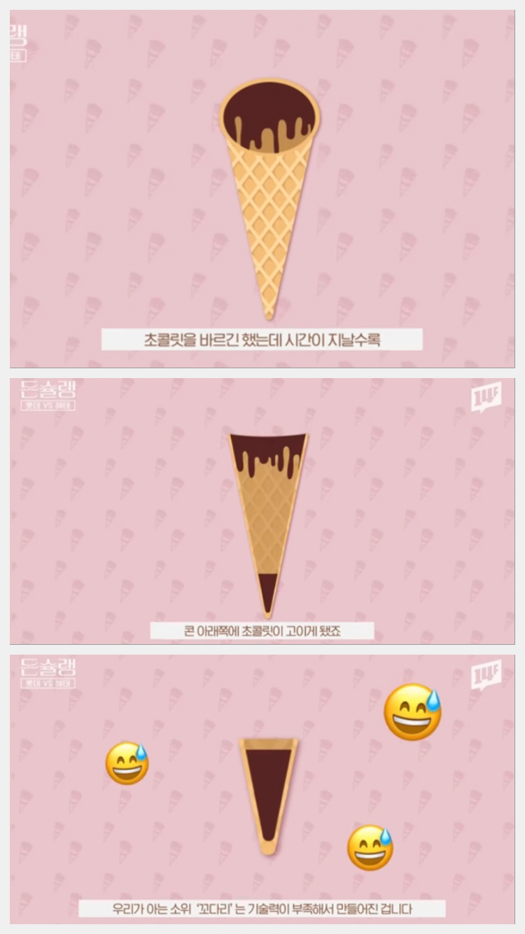 콘 아이스크림 끝자락에 초콜릿이 있는 이유