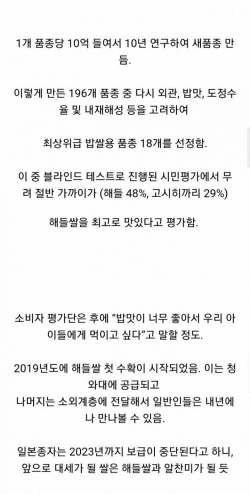 우리나라에서 제일 맛있다고 하는 쌀