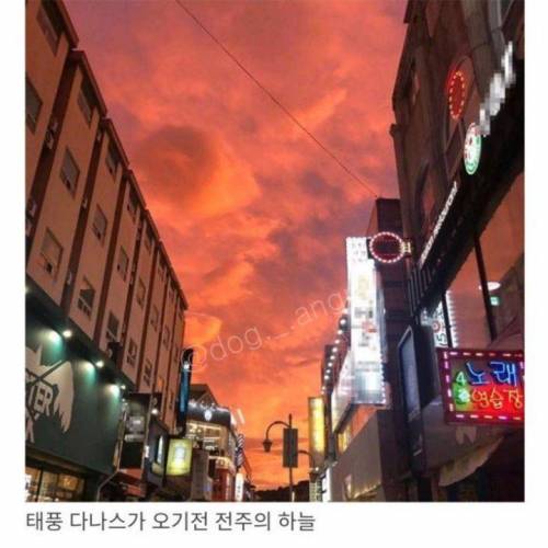 태풍 직전 하늘색은 왜 핑쿠핑쿠하지?