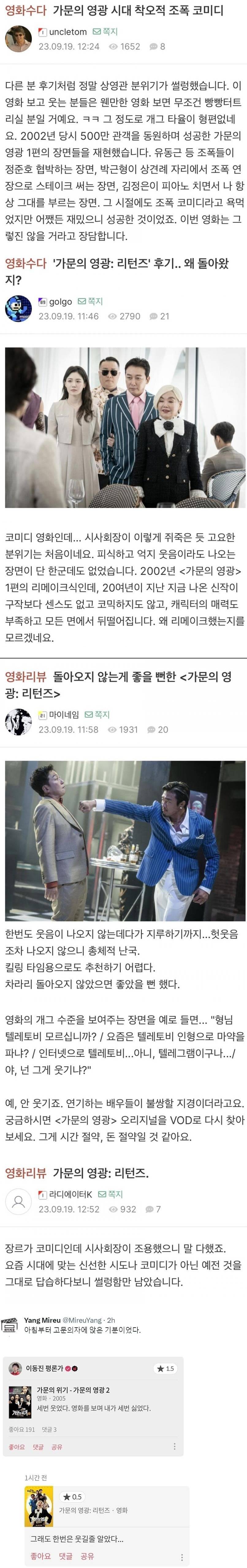 극딜 당하는 신작 영화