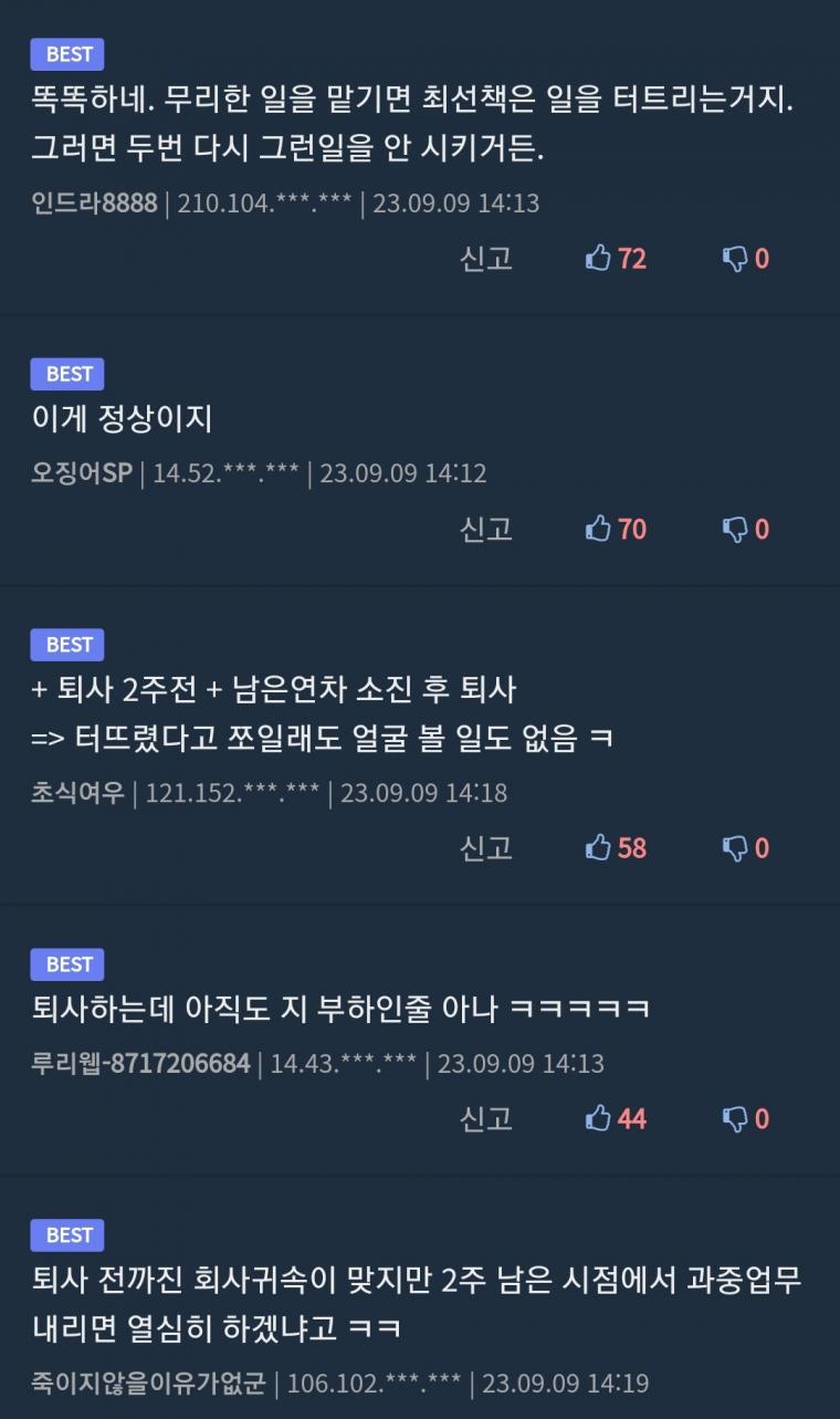 퇴직 2주 남기고 휴일 출근해가며 일한 후배
