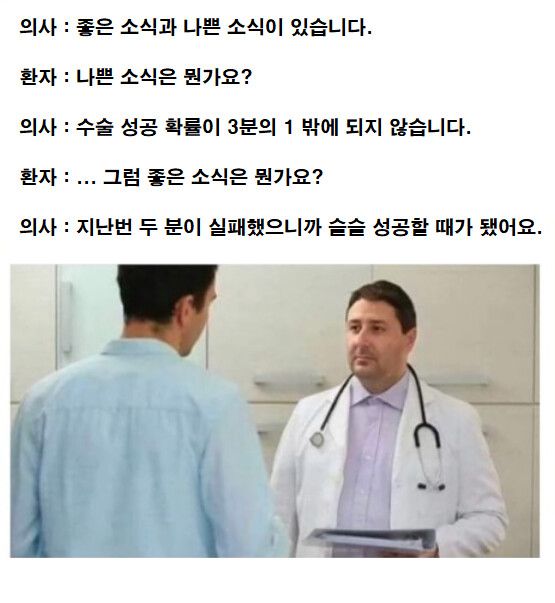 의사 : 좋은 소식과 나쁜 소식이 있습니다.