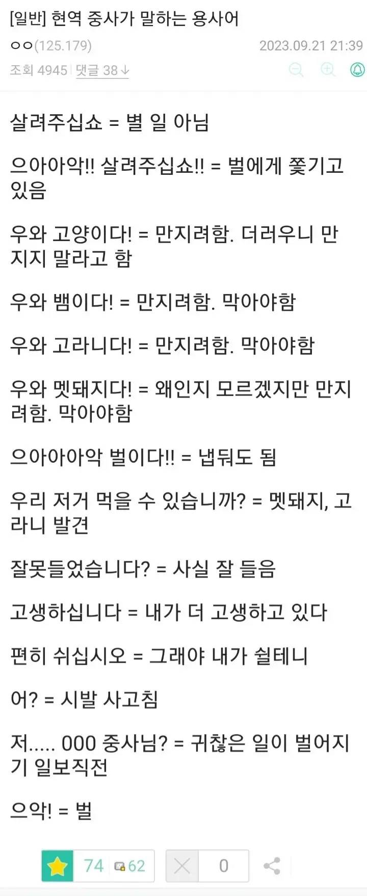 현역 중사가 말하는 병사들의 언어 해석본