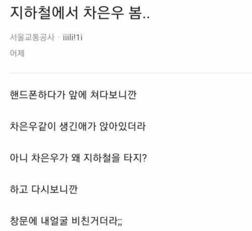 지하철에서 차은우 봤다..