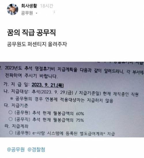 공무원들이 부러워하는 공무직 명절상여금