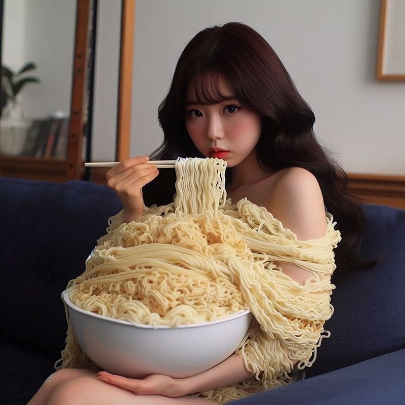 AI야 라면먹고 갈래? 하는 여자 그려줘