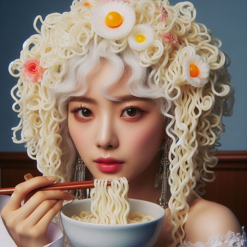 AI야 라면먹고 갈래? 하는 여자 그려줘