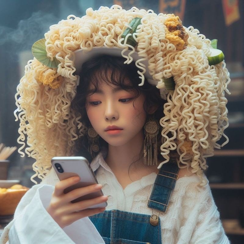 AI야 라면먹고 갈래? 하는 여자 그려줘