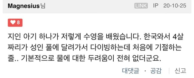 미국에서 신생아 수영 훈련할때 풍덩 던지는 이유