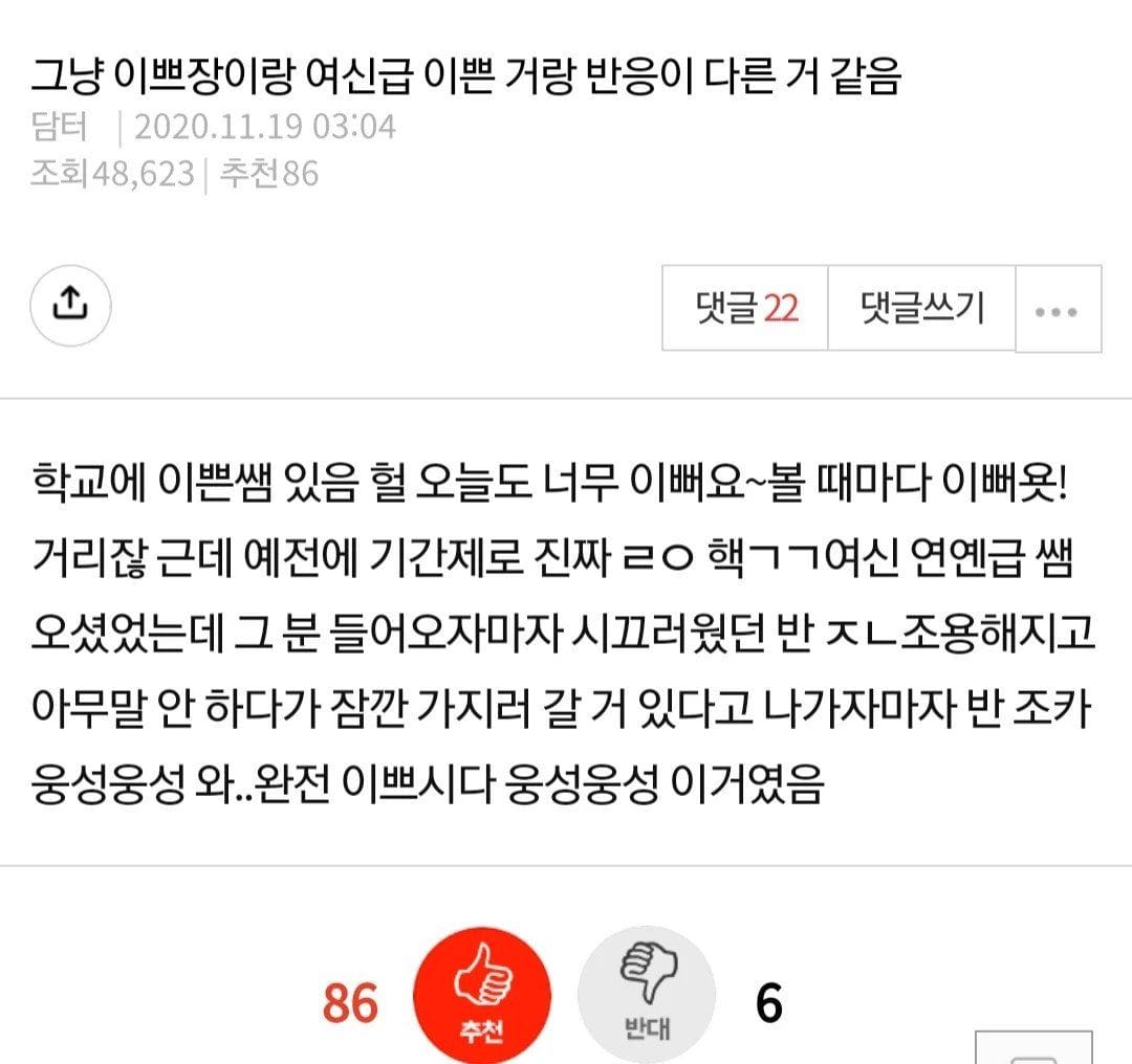 그냥 미녀랑 여신급 미녀의 차이