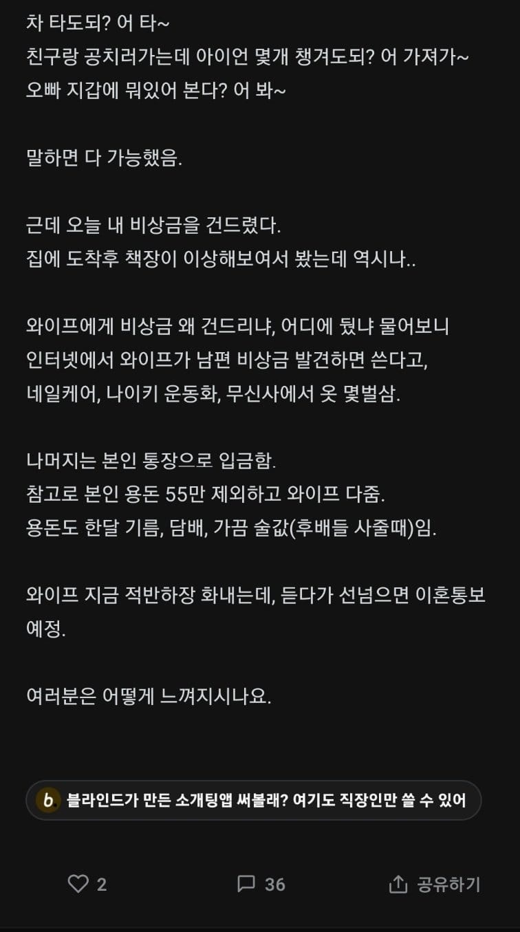 남편 비상금 멋대로 쓰다 걸렸는데 적반하장.blind