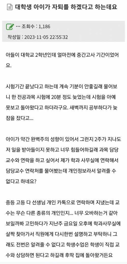 대학생 아이가 자퇴를 하겠다고 하는데요