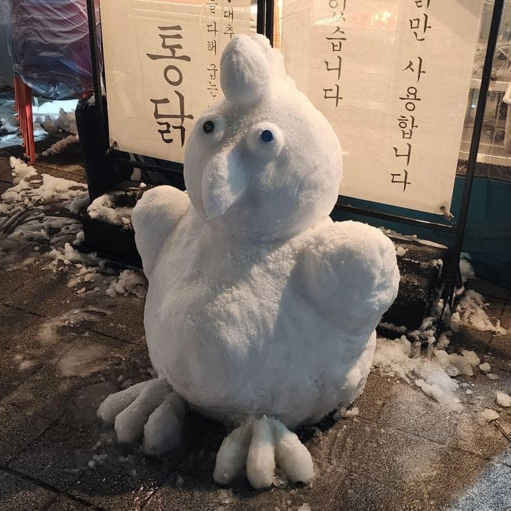 오늘자 통닭집 앞 눈사람 근황  ㅋㅋㅋ.jpg