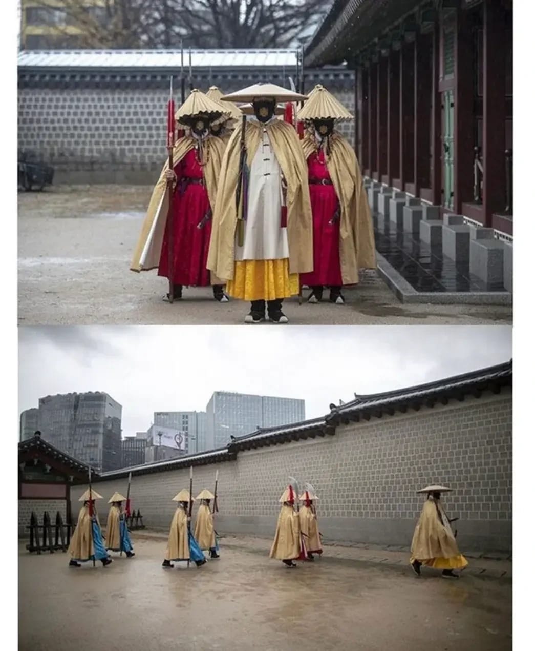 경복궁 수문장들 마스크와 비옷