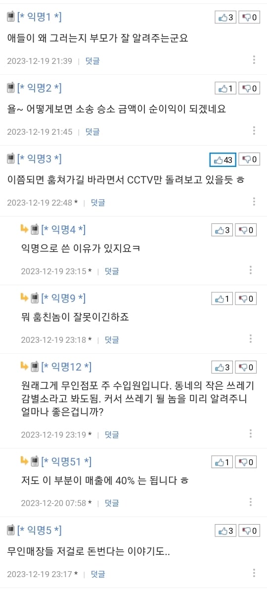 무인점포 운영중인데 절도 합의금 안내고 버티는 사람이 많아요