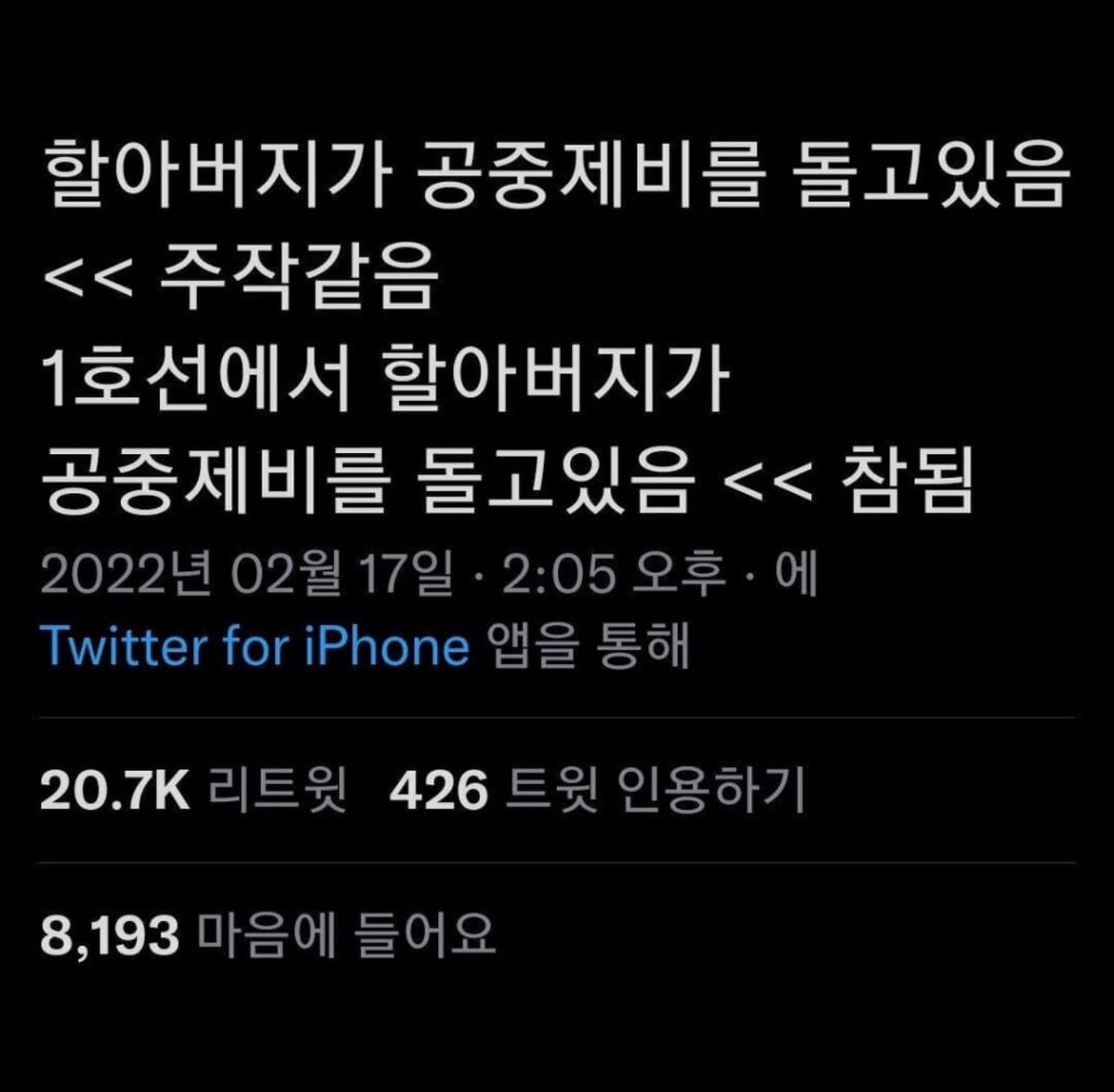 할아버지가 공중제비를 돌고있음 ＜＜ 주작같음