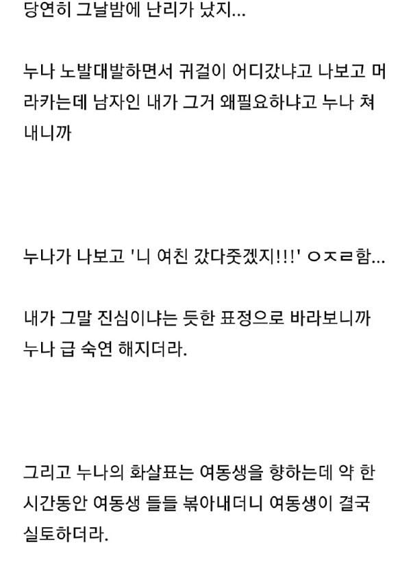 누나의 비싼 귀걸이를 여동생이 몰래 하고감.txt