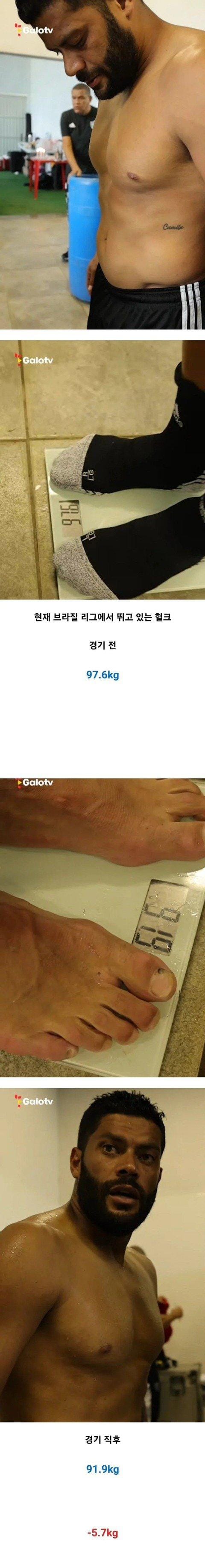 축구선수 90분 풀타임 전-후 체중 변화