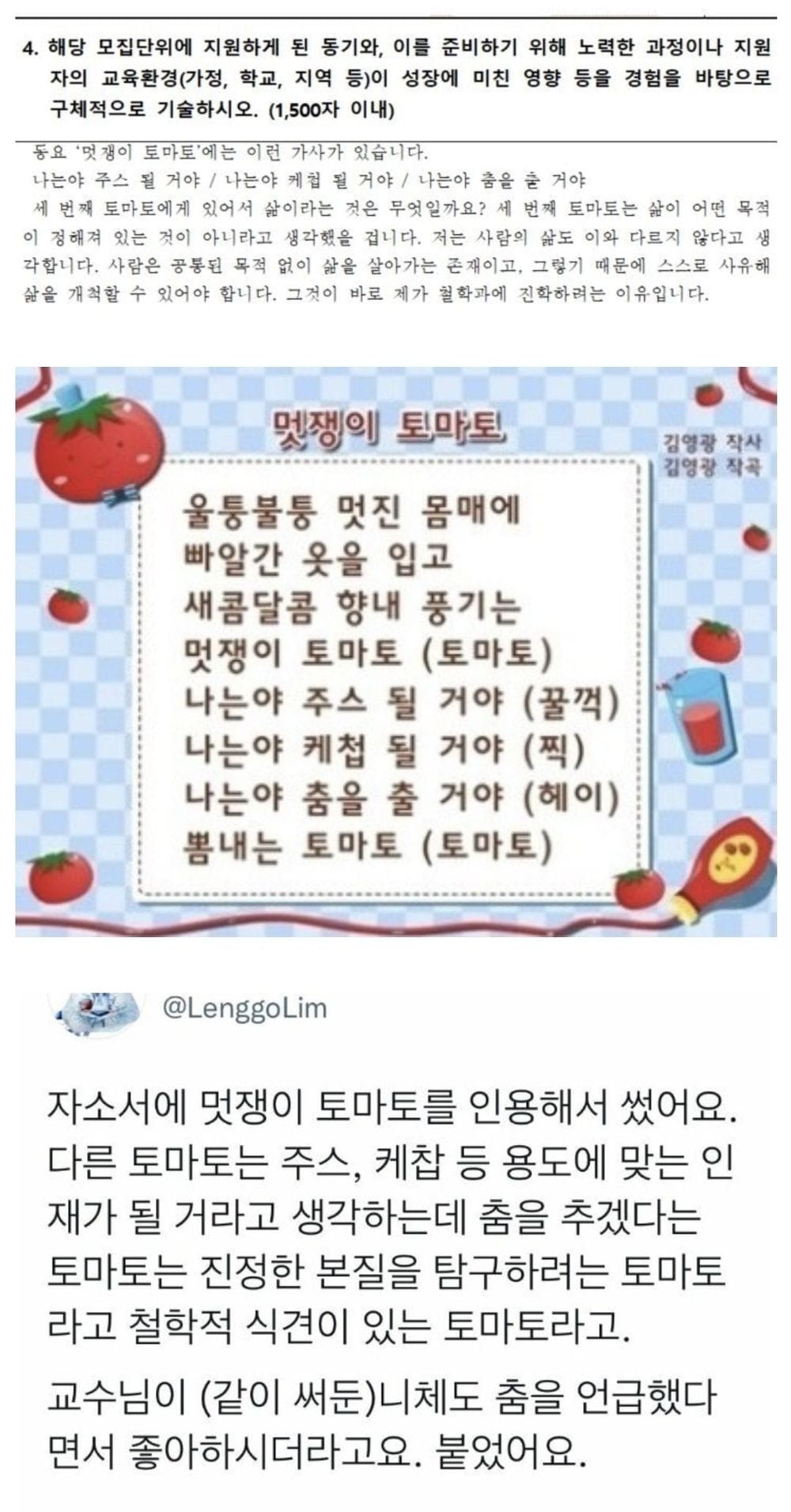 멋쟁이 토마토를 자소서에 써셔 합격한 사람