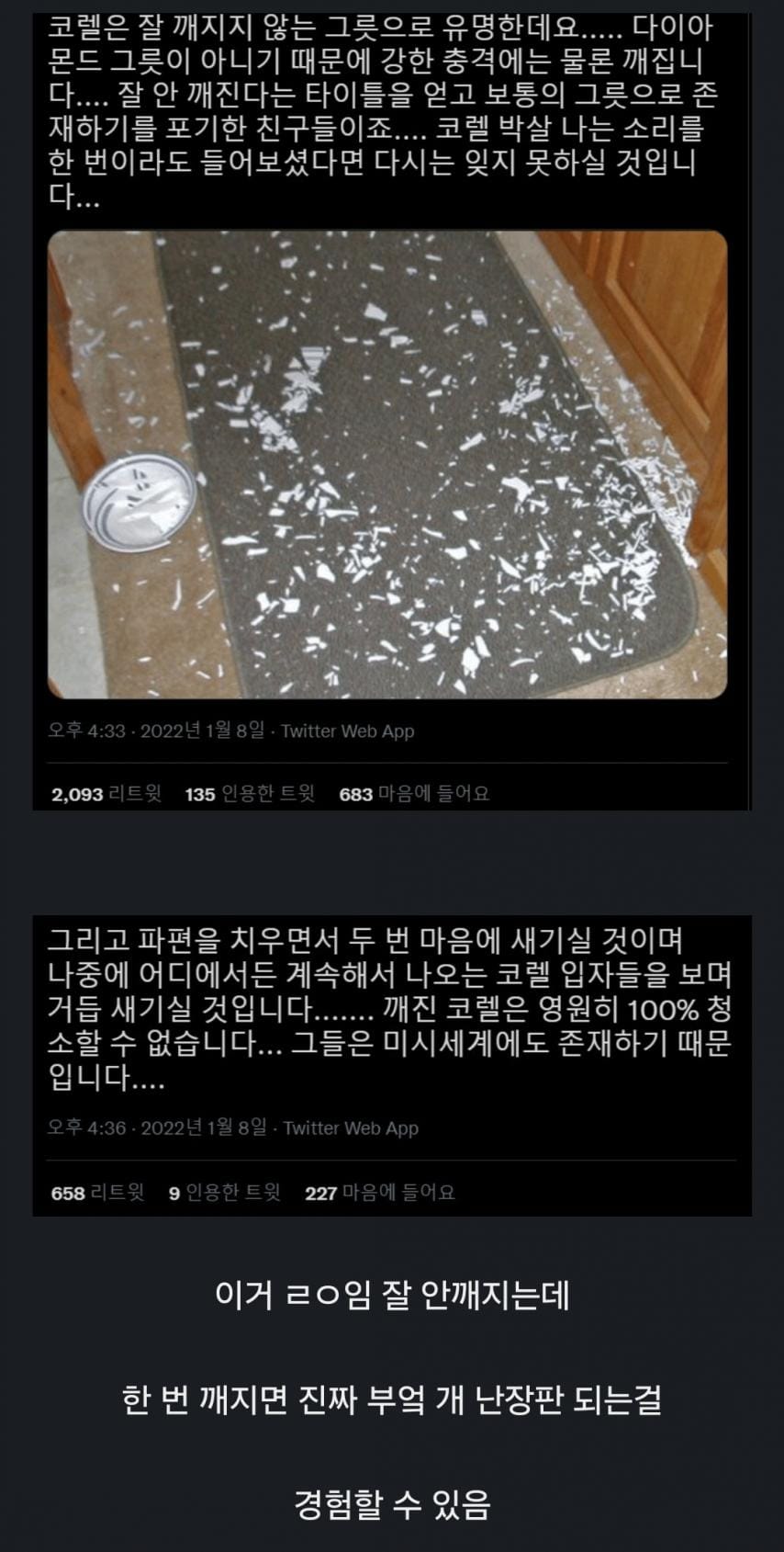 깨지면 ㅈ된다는 악명높은 코렐 그릇