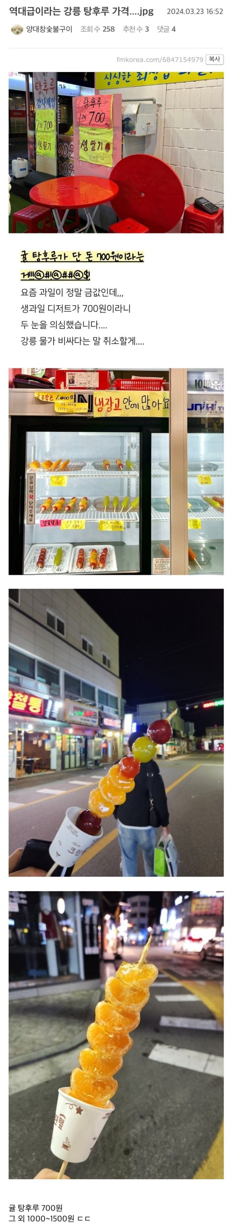 역대급이라는 강릉 탕후루 가격