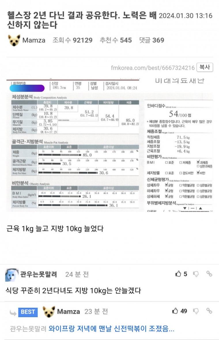 헬스장 2년동안 다닌 결과