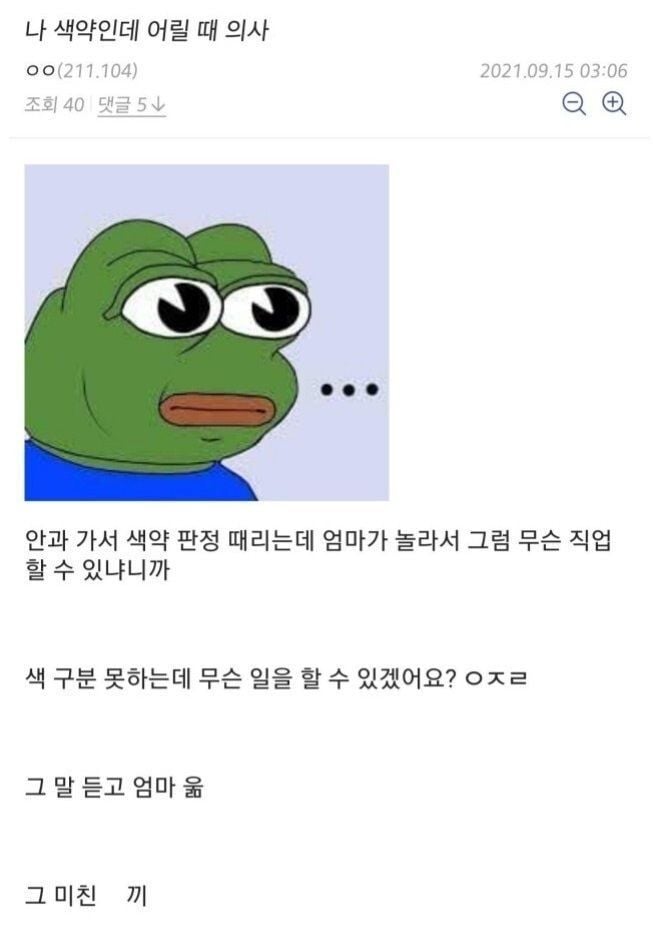 색구분도 못하는데 무슨일을 할수있는데 ㅋㅋ