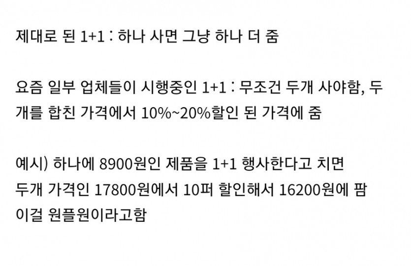 요즘 일부 업체들이 시행하는 1+1