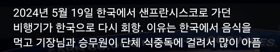 승무원과 기장까지 단체식중독으로 회항한 비행기 ㄷㄷ