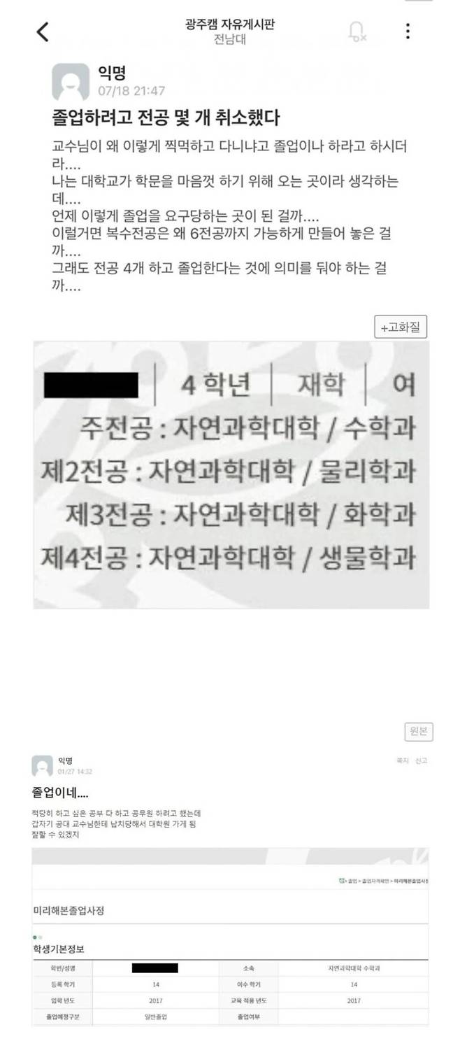 졸업하려고 전공 몇 개 취소한 여대생의 최후