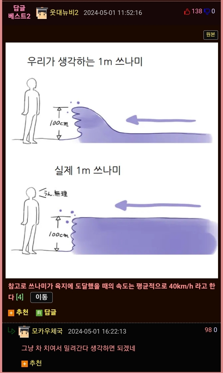 쓰나미 높이에 따른 사망률