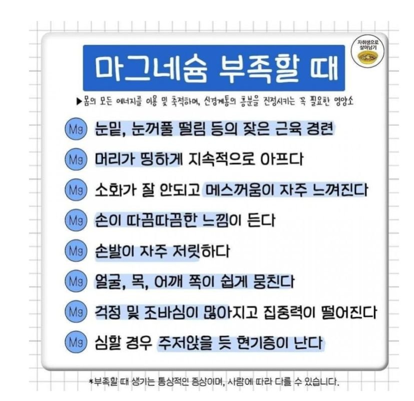 영양소별 부족할때 나타나는 증상